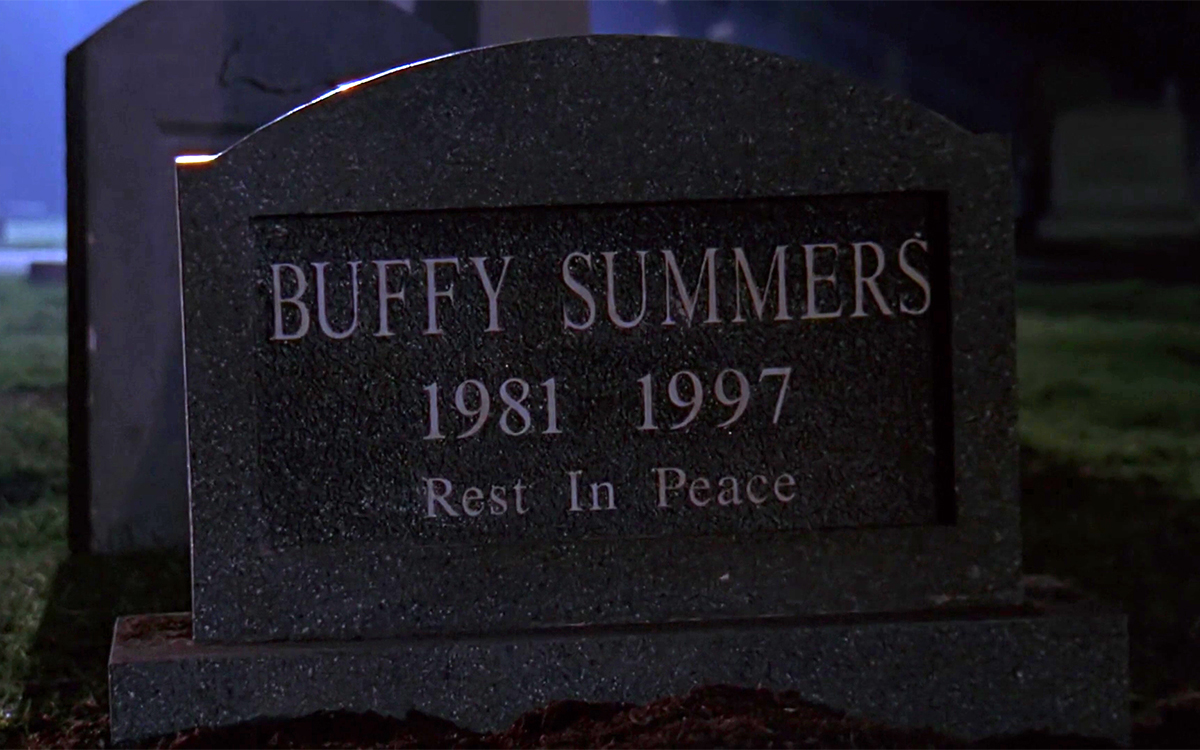 A tombstone that reads: 'Buffy Summers. 1981-1997. Rest in Peace.'